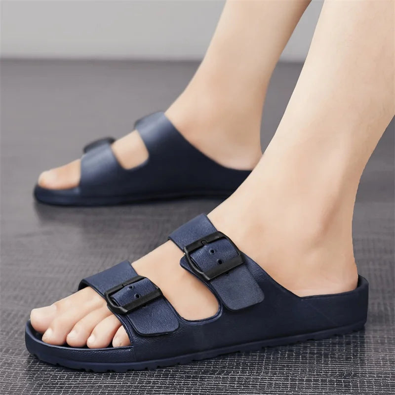 Zapatillas suaves ajustables de verano para hombre, chanclas planas de EVA con forma de nube, sandalias ligeras antideslizantes de Color sólido para playa de talla grande