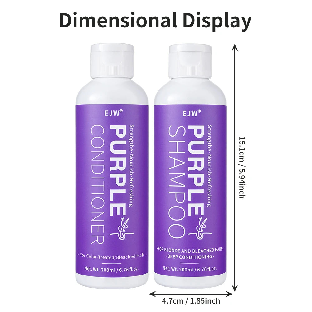 Set Champú y Acondicionador Morado para Rubio, Gris - Cabello Color Tratado - Infusido con Aceite de Cocos Nucifera para Rizado y Danificado