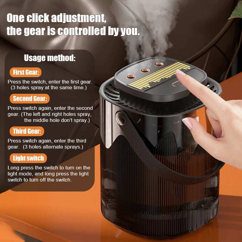 Humidificador de aire de 3L, difusor de Aroma pequeño portátil, 3 puertos de pulverización, humidificador usb de gran capacidad, máquina de niebla de aceite esencial para el hogar