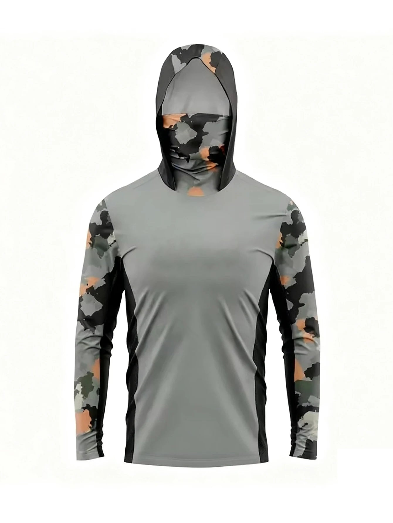 Camisetas de Pesca de Manga Larga con Capucha UPF 50+, Camisetas con Protección Solar, Jersey con Máscara Facial para Hombre, Ropa de Pesca