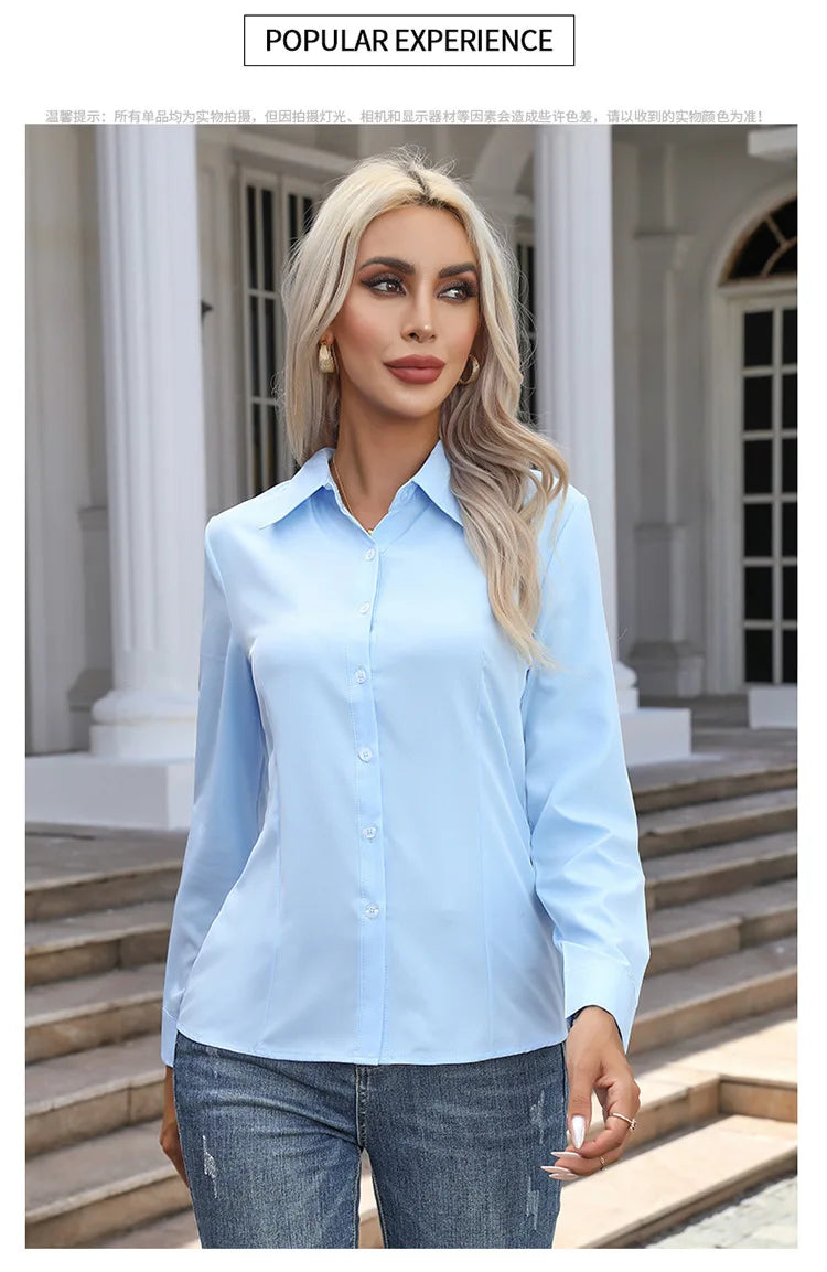 Blusa Elegante de Gasa con Botones para Mujer, Camisa Informal de Manga Larga con Cuello Camisero para Primavera y Verano, Blusa Tipo Túnica para Oficina