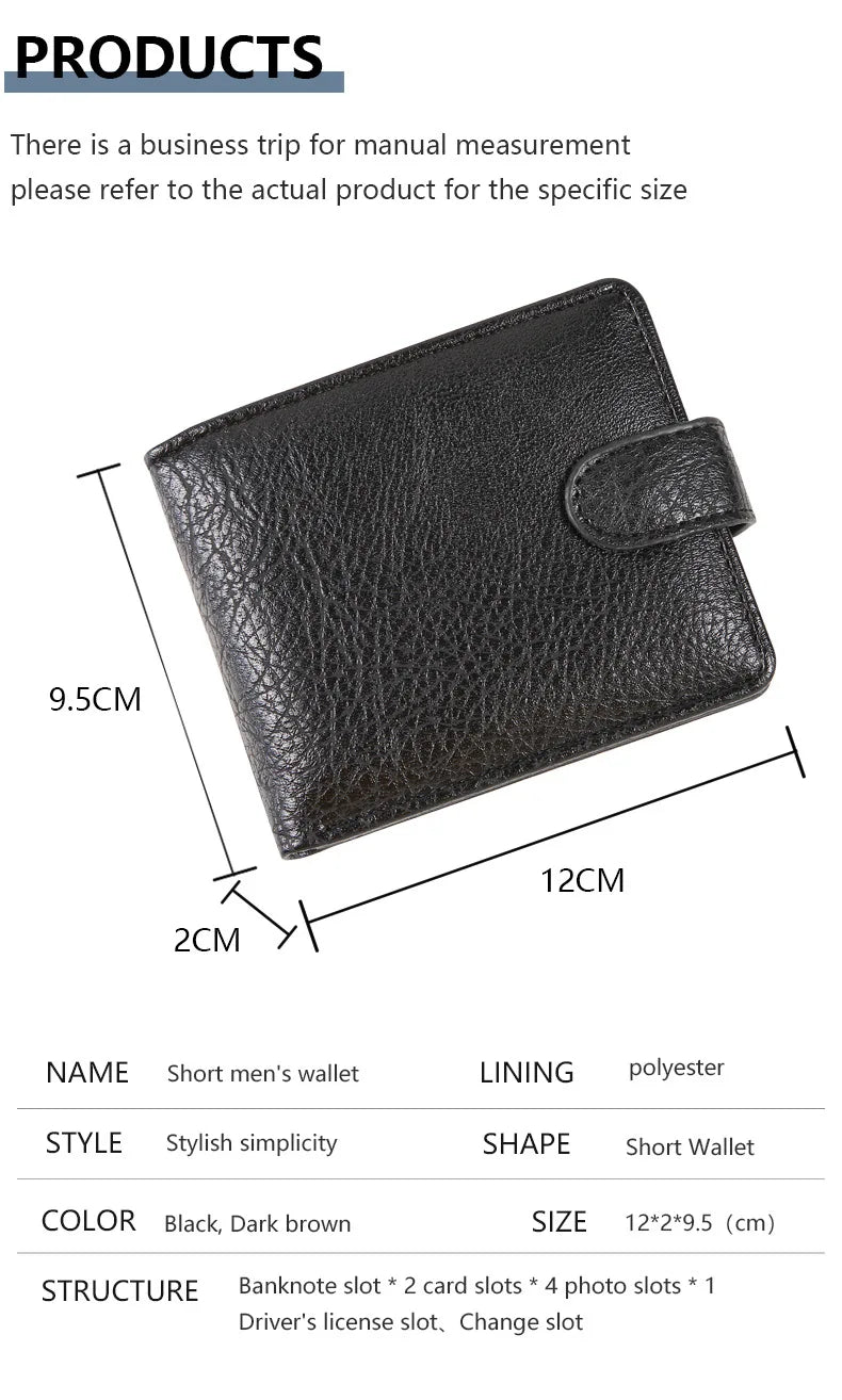 Cartera Vintage para hombre, billeteras de cuero con cerrojo corto para hombre, monedero duradero informal, tarjeteros de identificación para foto delgada, monedero con Clip para dinero