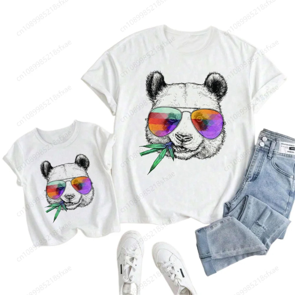 Camiseta de verano para niños y niñas, ropa blanca con Panda de dibujos animados
