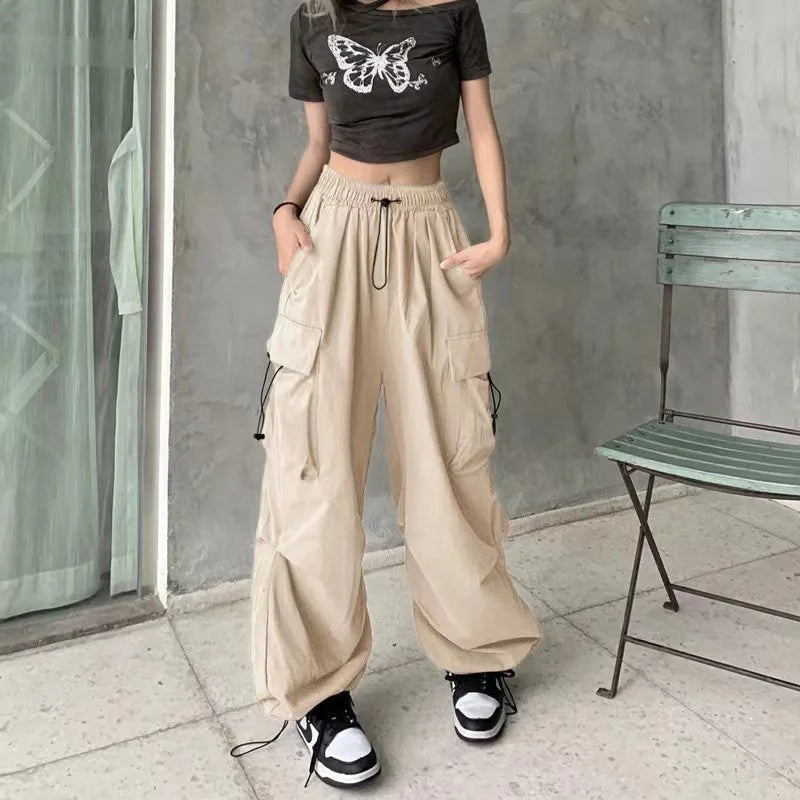 New In Women's Sweatpants Casual Matching Wide Leg Pant Chic Sportswear Loose Cargo Pants Drawstring Joggers Baggy Streetwear