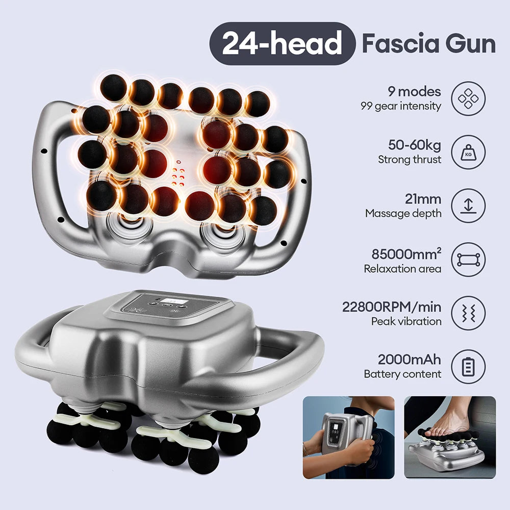 Pistola de Fascia de 16 cabezales, pistola de masaje corporal con vibración de alta frecuencia, masajeador de espalda y cintura, masajeador de cuello y hombros, masajeador muscular
