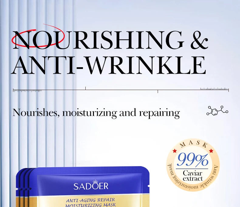 5 uds SADOER Caviar ácido hialurónico mascarillas faciales hidratantes brillo reafirmante mascarilla Facial hidratante productos para el cuidado de la piel Facial