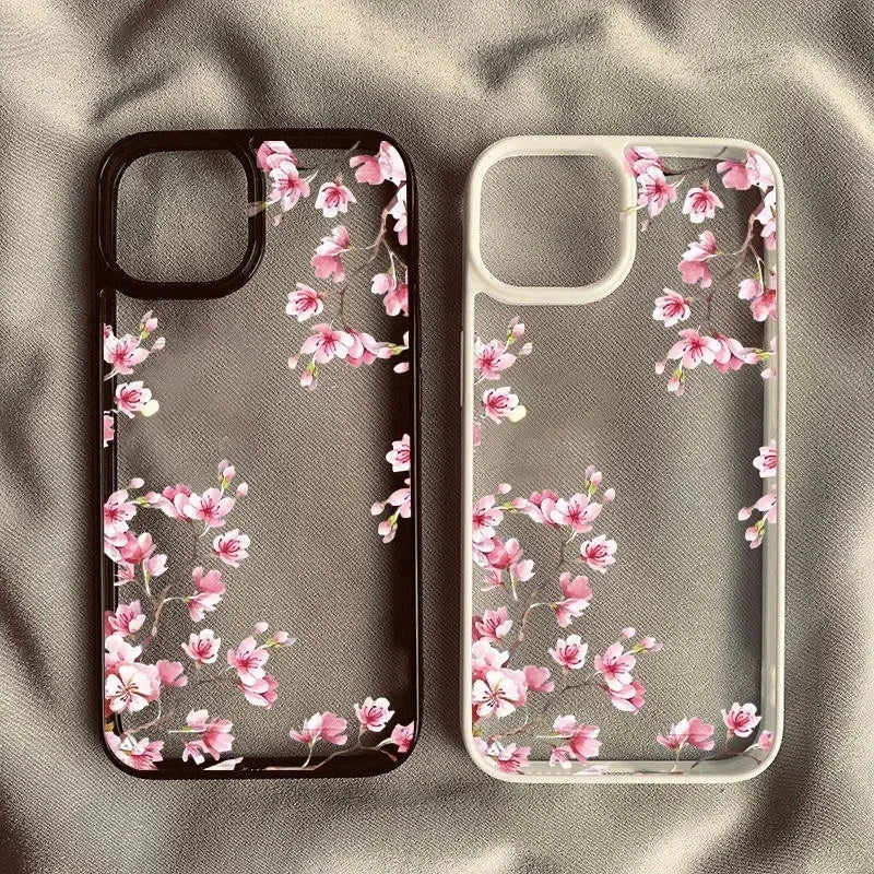 Funda de teléfono con flor de Magnolia rosa para iPhone 17 16 15 14 11 13 12 Pro Max 7or 8 SE 17Air Plum Blossom, cubierta dura transparente a prueba de golpes