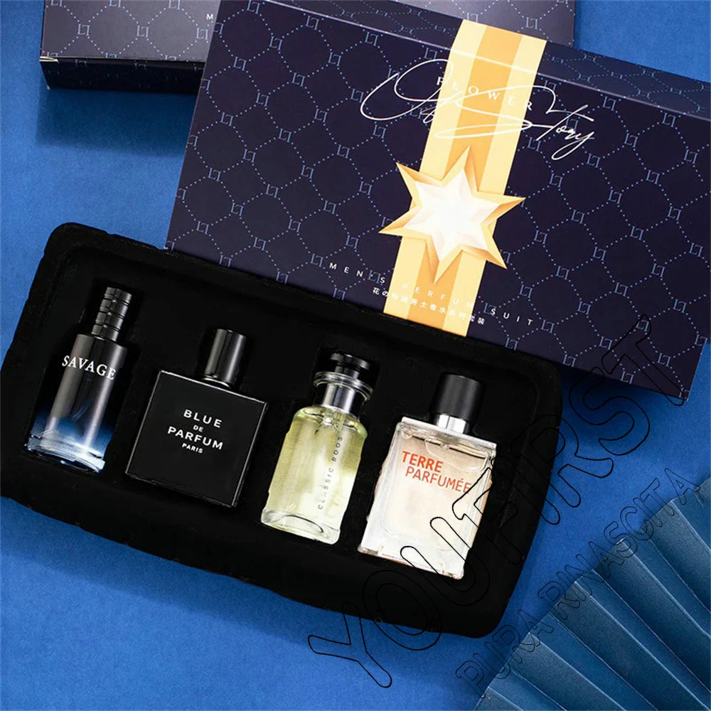 Perfume de marca de lujo para hombre, Colonia, 100ml, caja de regalo para hombre, conjunto de 4 Uds., Perfumes masculinos, Spray aromático afrutado Floral Natural
