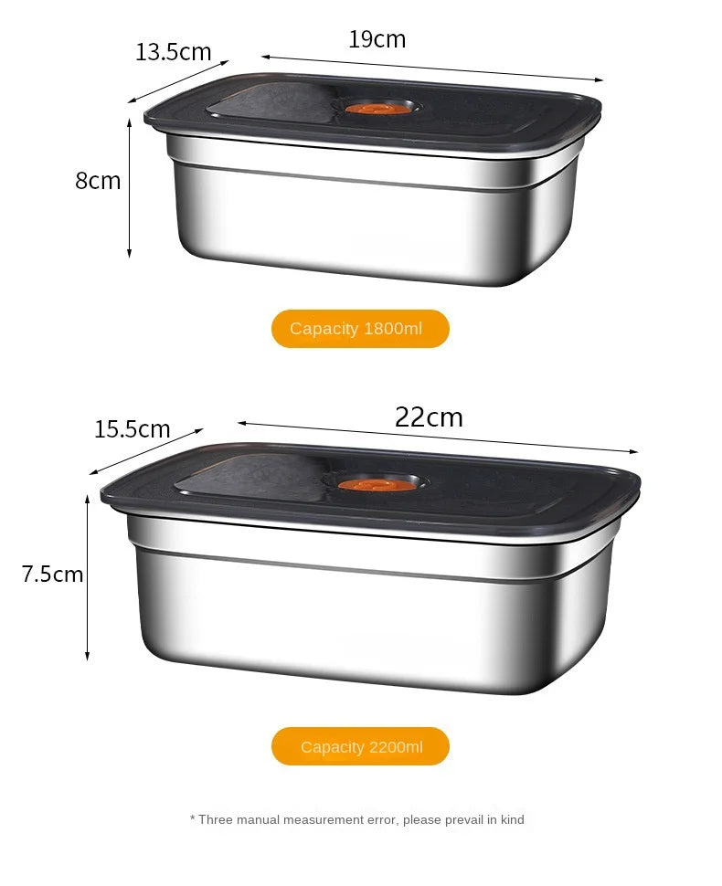 Crisper de acero inoxidable 304, fiambrera, fiambrera sellada a prueba de fugas, caja de almacenamiento para refrigerador y congelador, fiambrera para acampar
