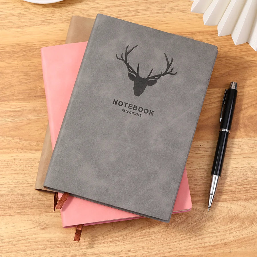 Cuaderno popular con cabeza de ciervo tamaño A5, cuaderno de negocios, diario portátil, cuaderno de bocetos para reuniones de oficina, 180 páginas