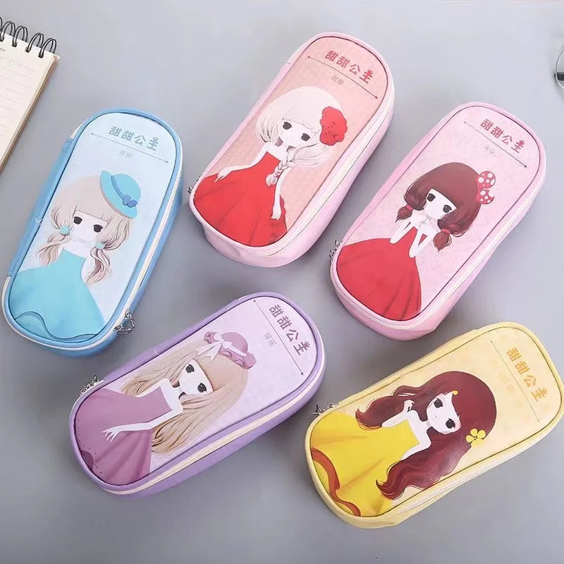 Estuche de cuero PU para lápices de dibujos animados, bolsa de almacenamiento de papelería escolar, estuche bonito para estudiantes, bolsa para bolígrafos para niños, regalos y premios