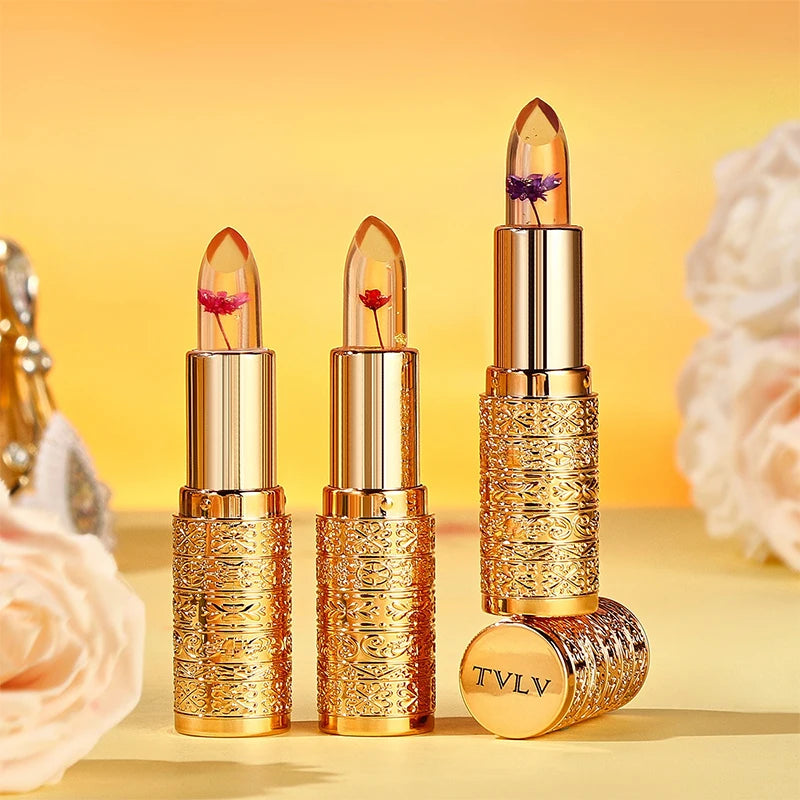 El lápiz labial de pétalos que cambia de color cristal para mujer hidrata el bálsamo labial de taza no pegajoso y duradero
