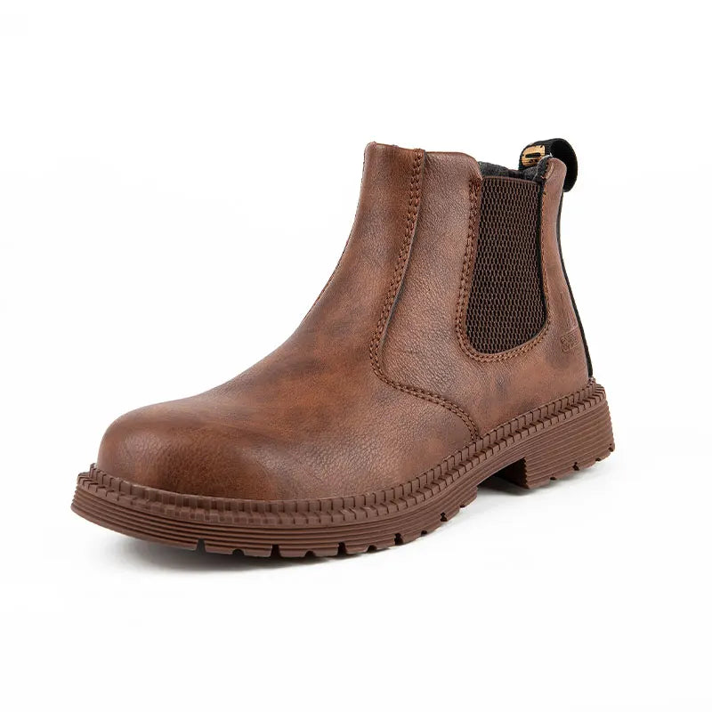 Botas de trabajo Lerther para hombre, zapatos de seguridad indestructibles, zapatillas de trabajo a prueba de pinchazos con punta de acero, zapatos de trabajo para hombre