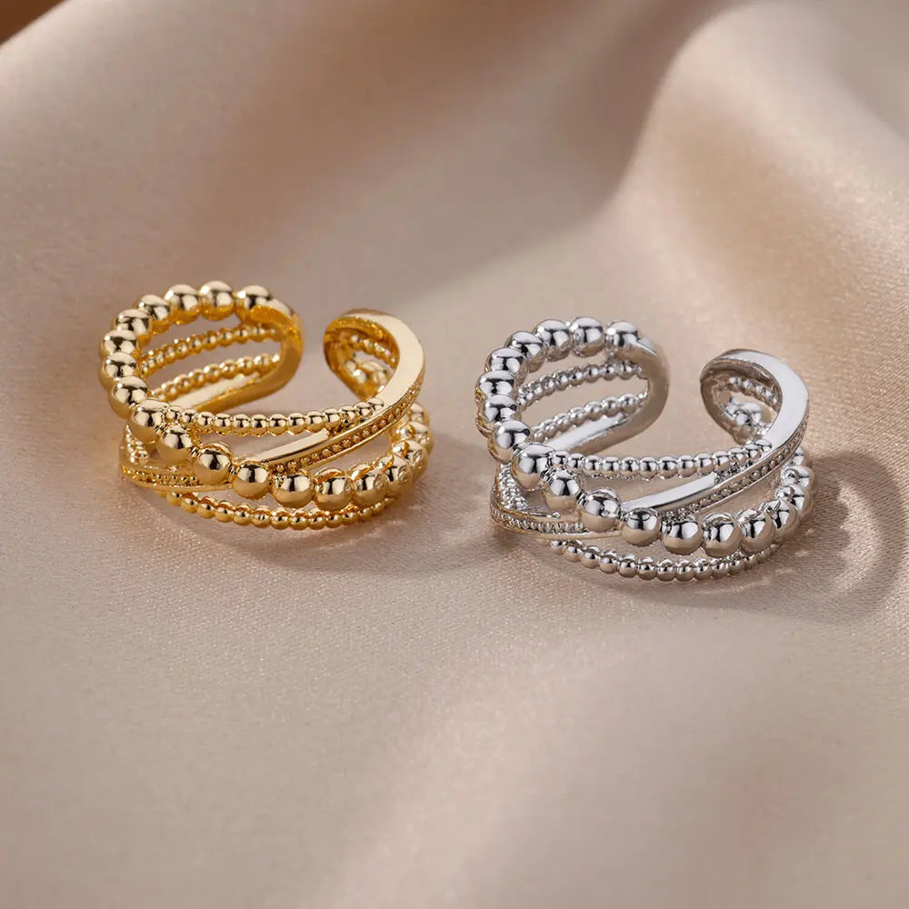Anillos cruzados de acero inoxidable para mujer, anillo de apertura Irregular chapado en oro, joyería estética de boda
