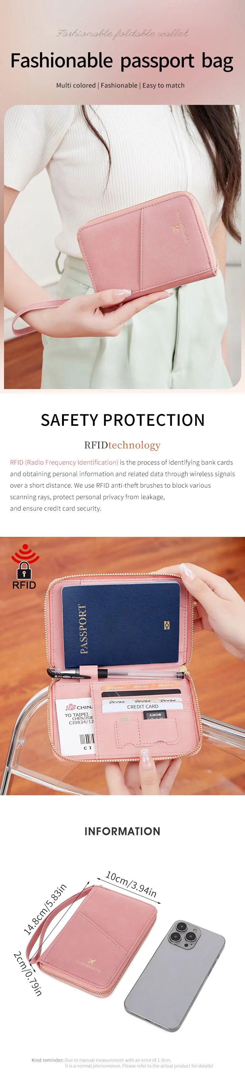 Nueva bolsa de pasaporte retro para hombres y mujeres, funda de pasaporte de moda RFID, accesorios de viaje con clip para pasaporte de cuero multifuncional