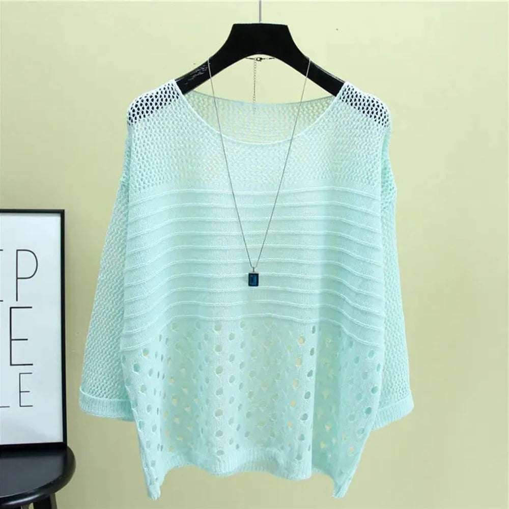 Primavera y novedad de verano, chaleco tejido de seda de hielo, Top calado, parte inferior fina, ropa de calle, camisa para mujer
