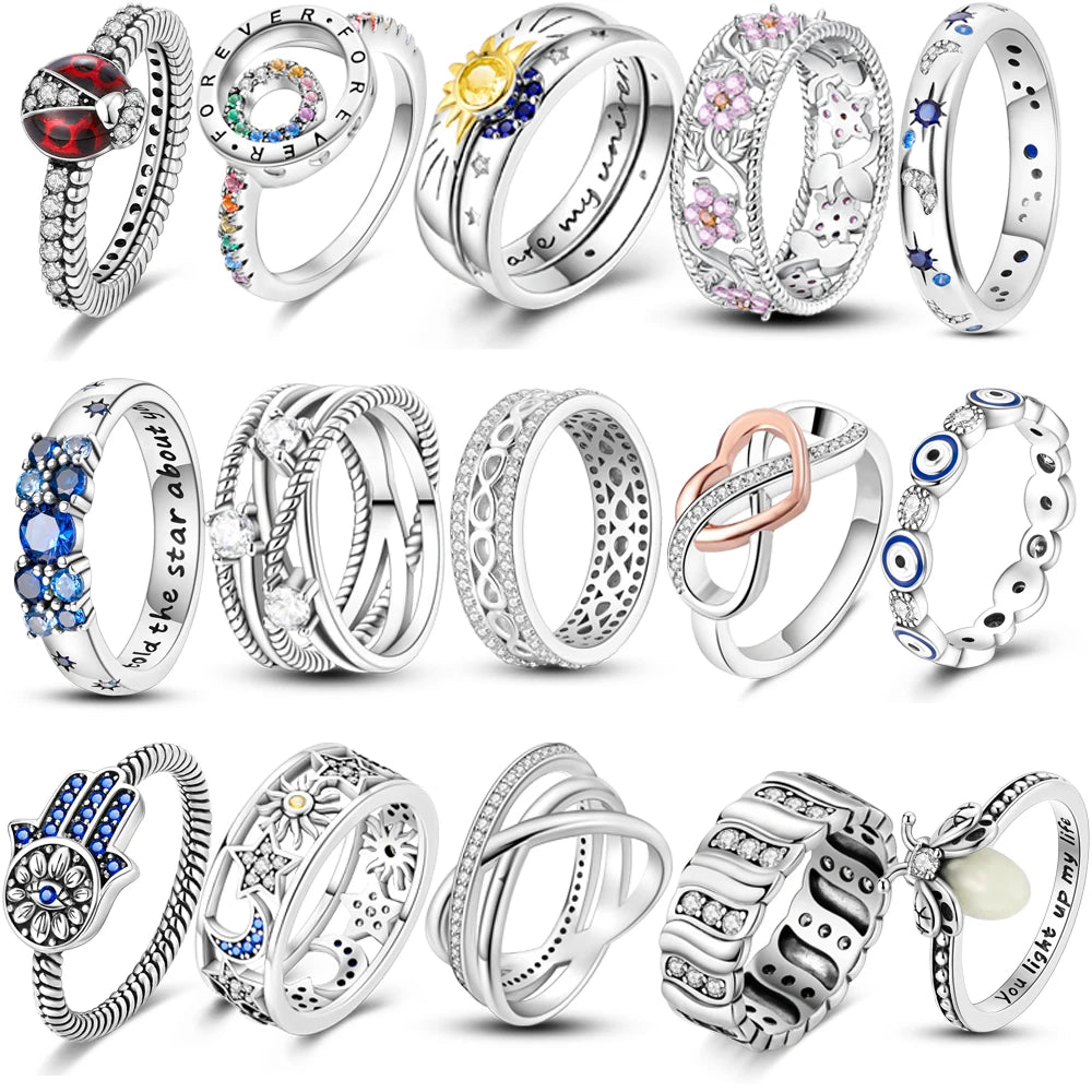 Anillo de plata 925 con diseño Original de luciérnaga y amor infinito, anillos de dedo de circón para mujer, regalo de joyería de boda de alta calidad