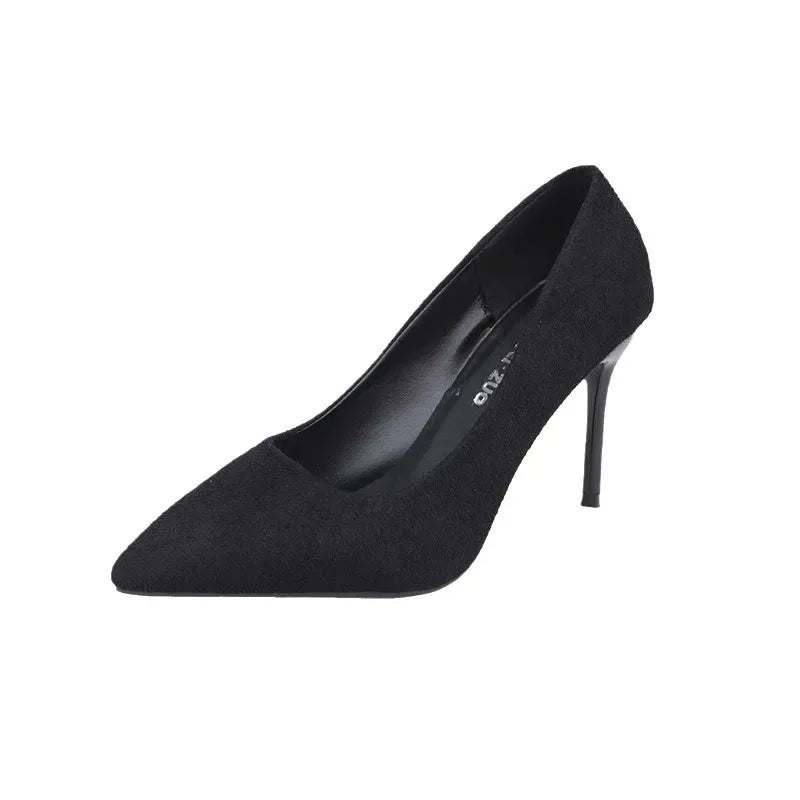Primavera y otoño nuevos tacones altos negros Mujer boca poco profunda puntiaguda delgada con temperamento Sexy Zapatos individuales Zapatos De Mujer