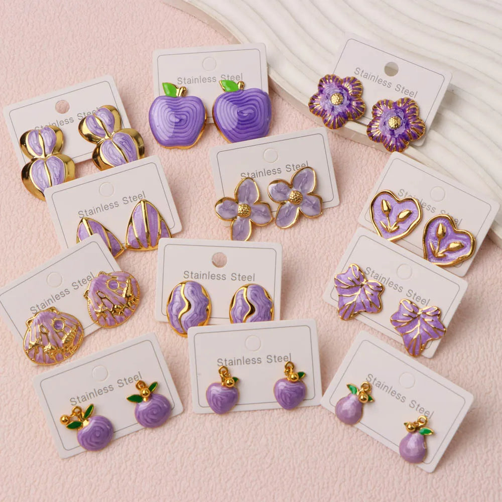 5/10/15/20/30 pares de pendientes coloridos de acero inoxidable a la moda para mujer, estilo mixto, elegantes, geométricos, con forma de corazón, flores, joyería para fiesta