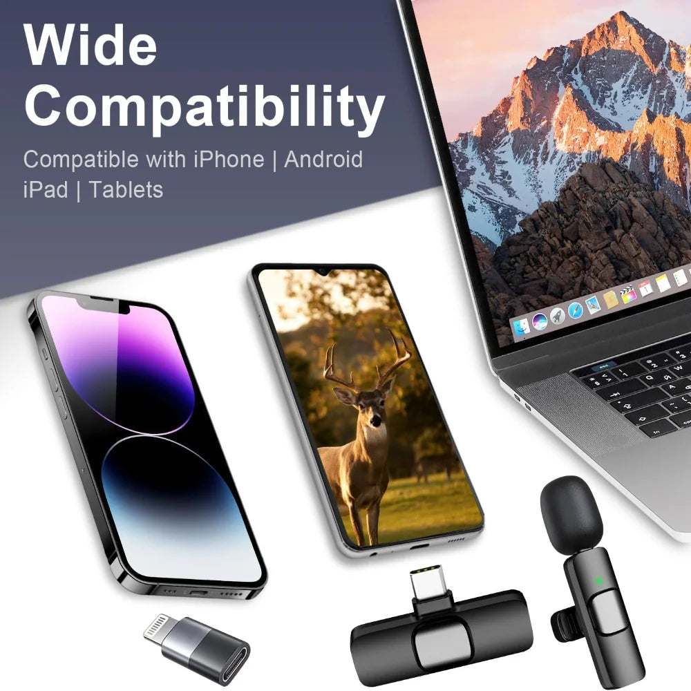 2 Micrófonos Lavalier Inalámbricos para iPhone, Android, iPad, Micrófono de Solapa Mini con Sonido Nítido