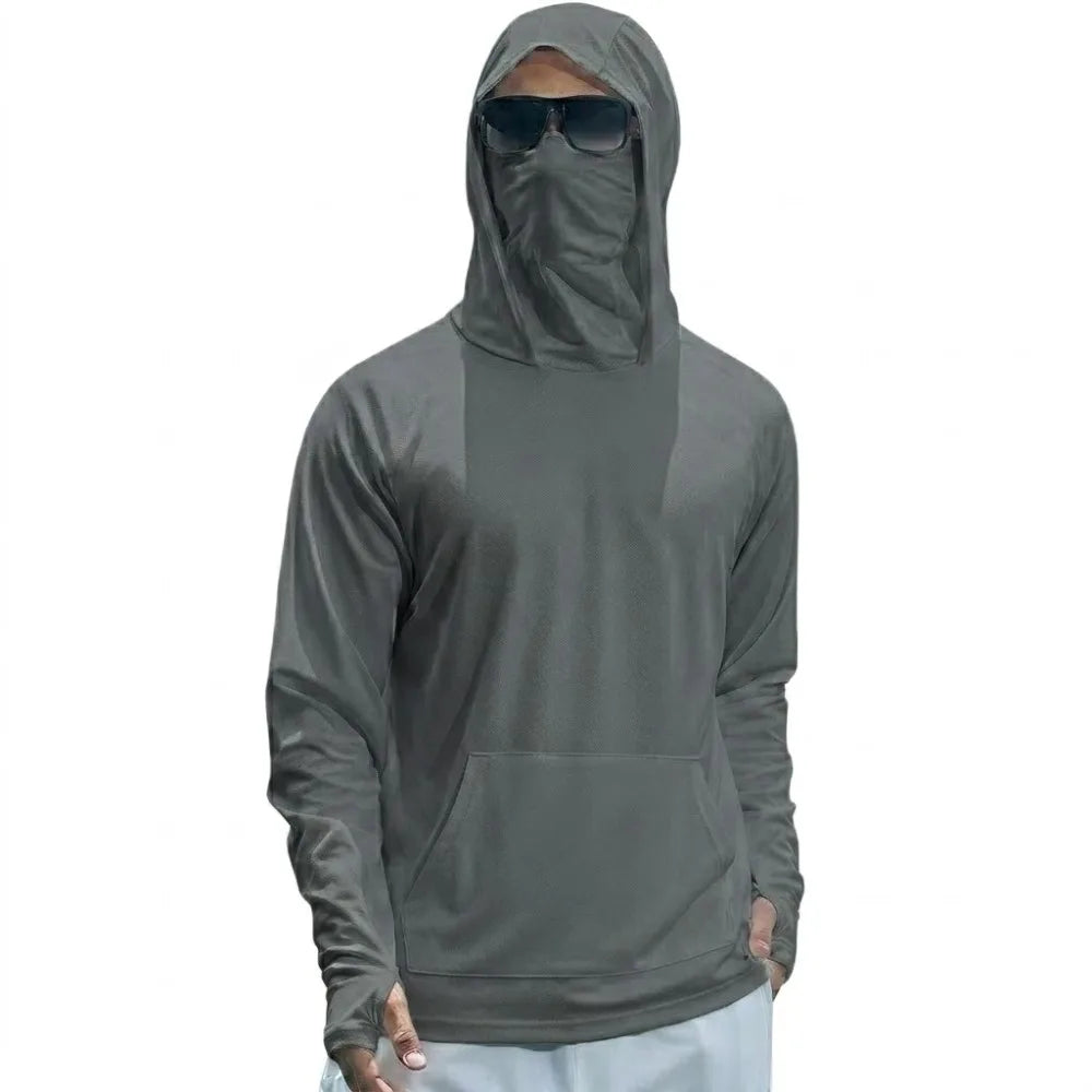 Camiseta de Manga Larga con Capucha para Hombre, Protección Solar UPF50+, de Secado Rápido, para Correr, Pesca, Deporte, Estilo Urbano