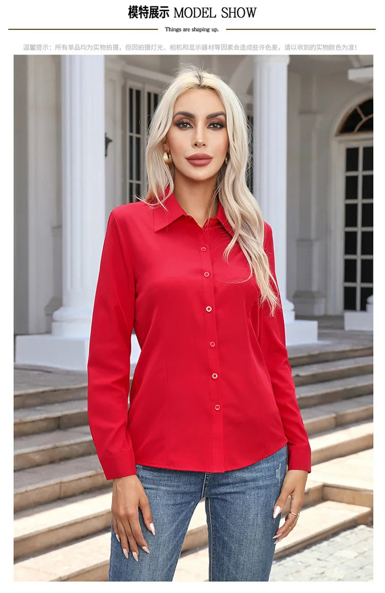 Blusa Elegante de Gasa con Botones para Mujer, Camisa Informal de Manga Larga con Cuello Camisero para Primavera y Verano, Blusa Tipo Túnica para Oficina