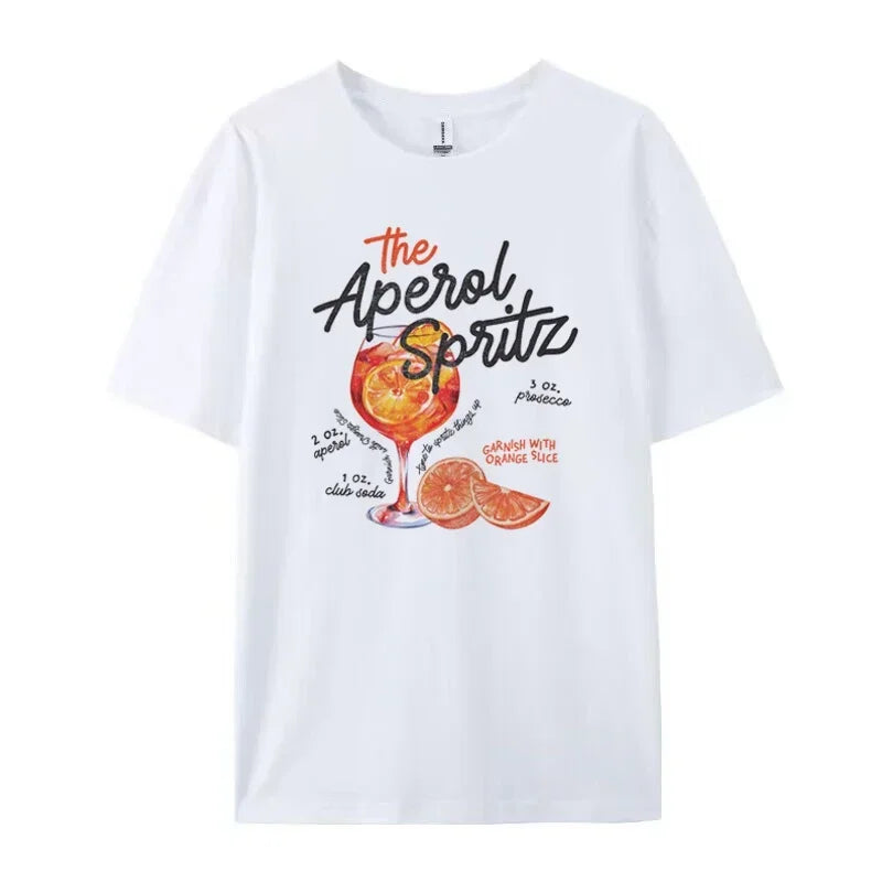 Aperol Spritz-Camisetas con gráficos de cóctel Retro para mujer, camiseta bonita con bebida con Alcohol, camisetas holgadas con estampado de algodón, regalo Vintage Unisex