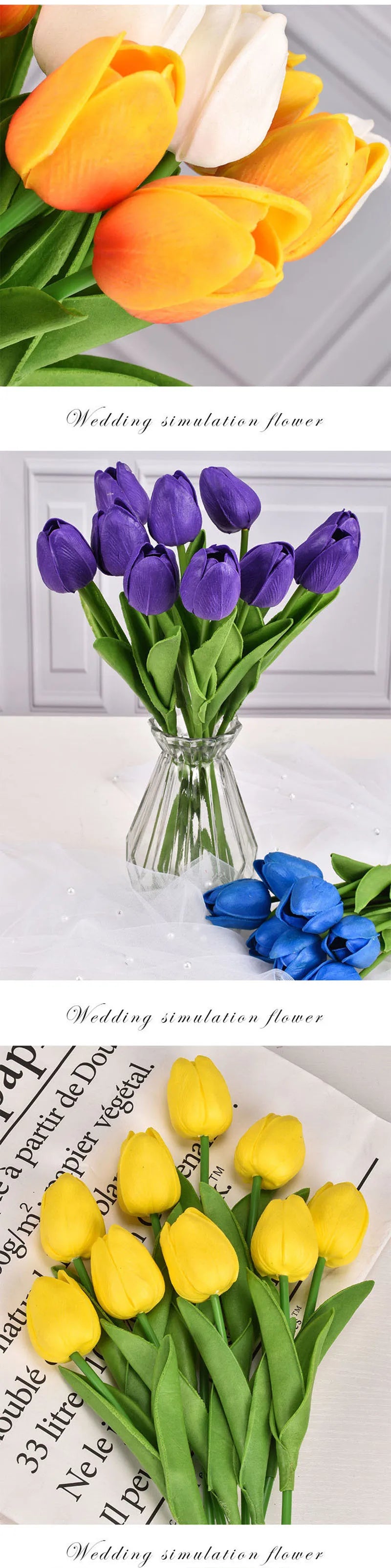 3/5/10/15/20 piezas tulipanes flores artificiales ramo de flores de tacto Real tulipanes flor falsa para decoración del hogar de la boda