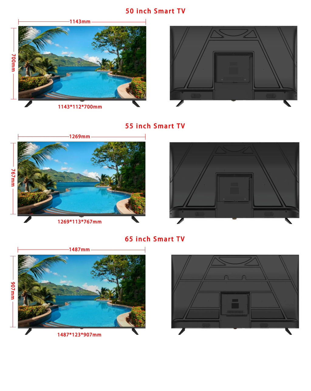Smart TV LED con WiFi y para Bluetooth 4K UHD TV sin marco disponible en tamaños de 32 pulgadas y más grande para hoteles