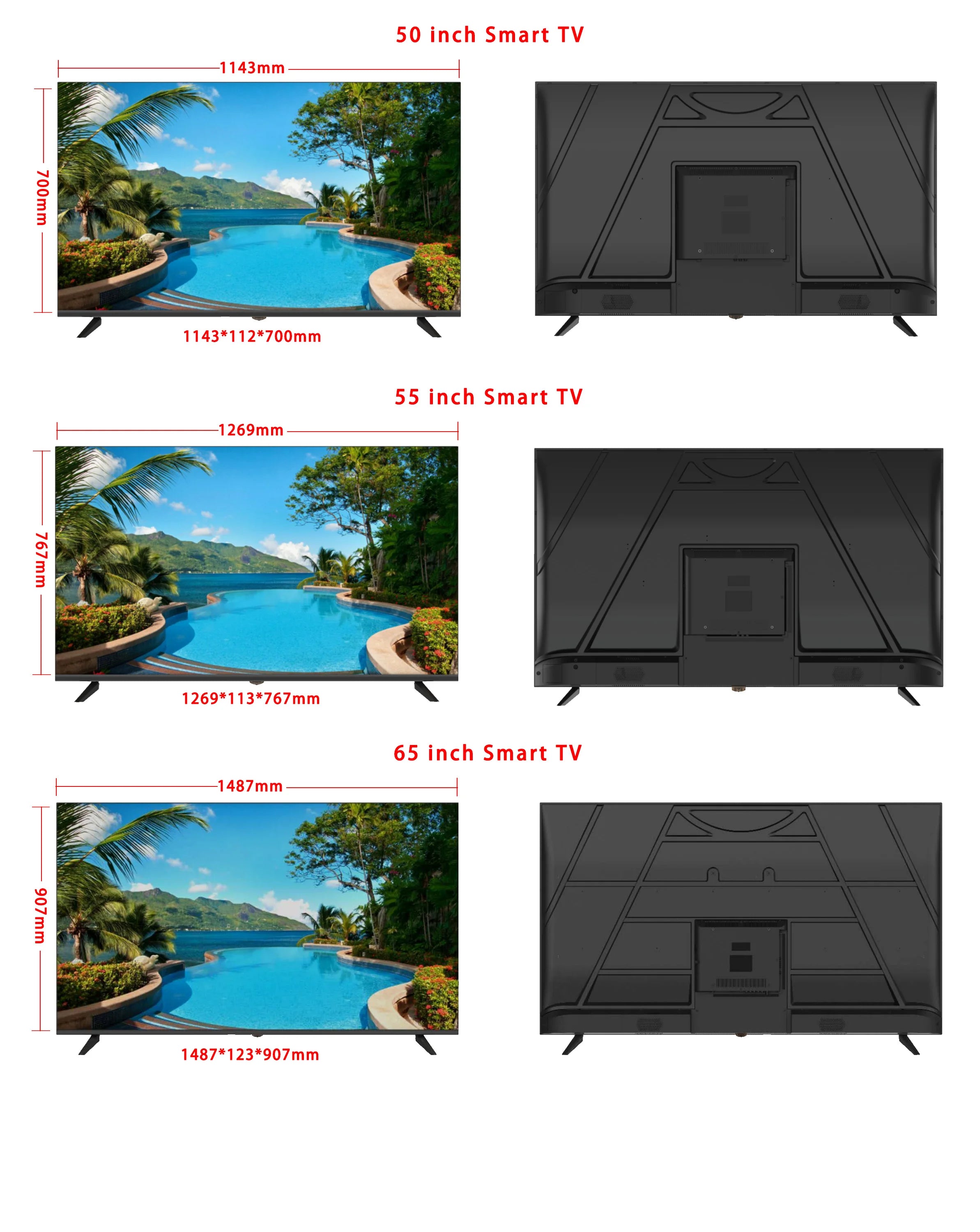 Smart TV LED con WiFi y para Bluetooth 4K UHD TV sin marco disponible en tamaños de 32 pulgadas y más grande para hoteles
