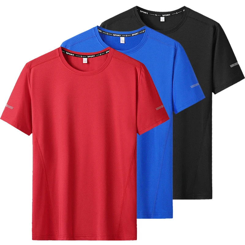 Camiseta deportiva de verano para hombre, camisetas de secado rápido de talla grande 6XL/7XL, camiseta de manga corta con cuello redondo de gran tamaño para Fitness y correr, 3 uds.
