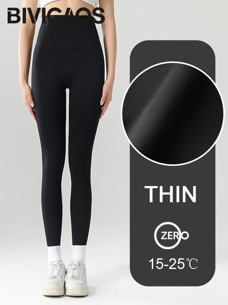 BIVIGAOS-mallas gruesas de terciopelo de Alpaca para mujer, mallas de tiburón negro, cintura alta, ajustadas, sin costuras, cálidas, para otoño e invierno