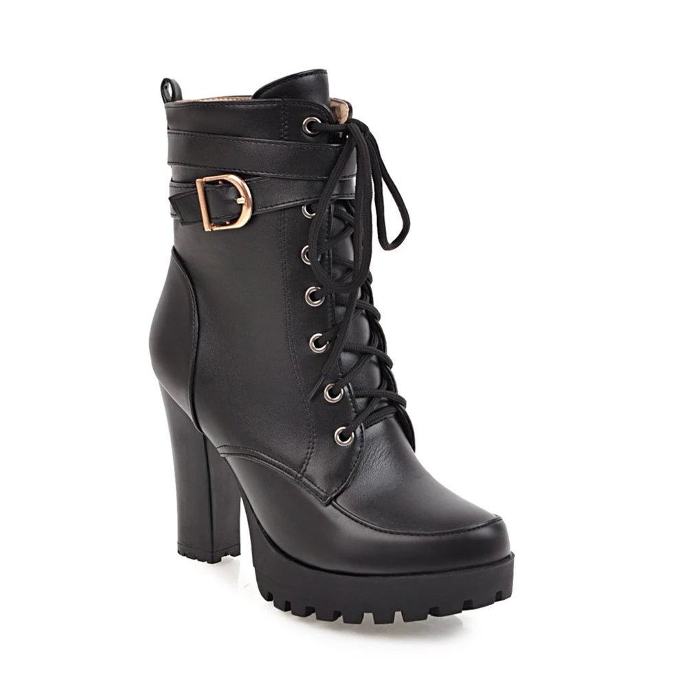 Zapatos de mujer Botas de moto Otoño Invierno Botas de mujer 2025 Botas de tobillo elegantes para mujer Plataformas de tacón alto Botas sexis con hebilla blanca
