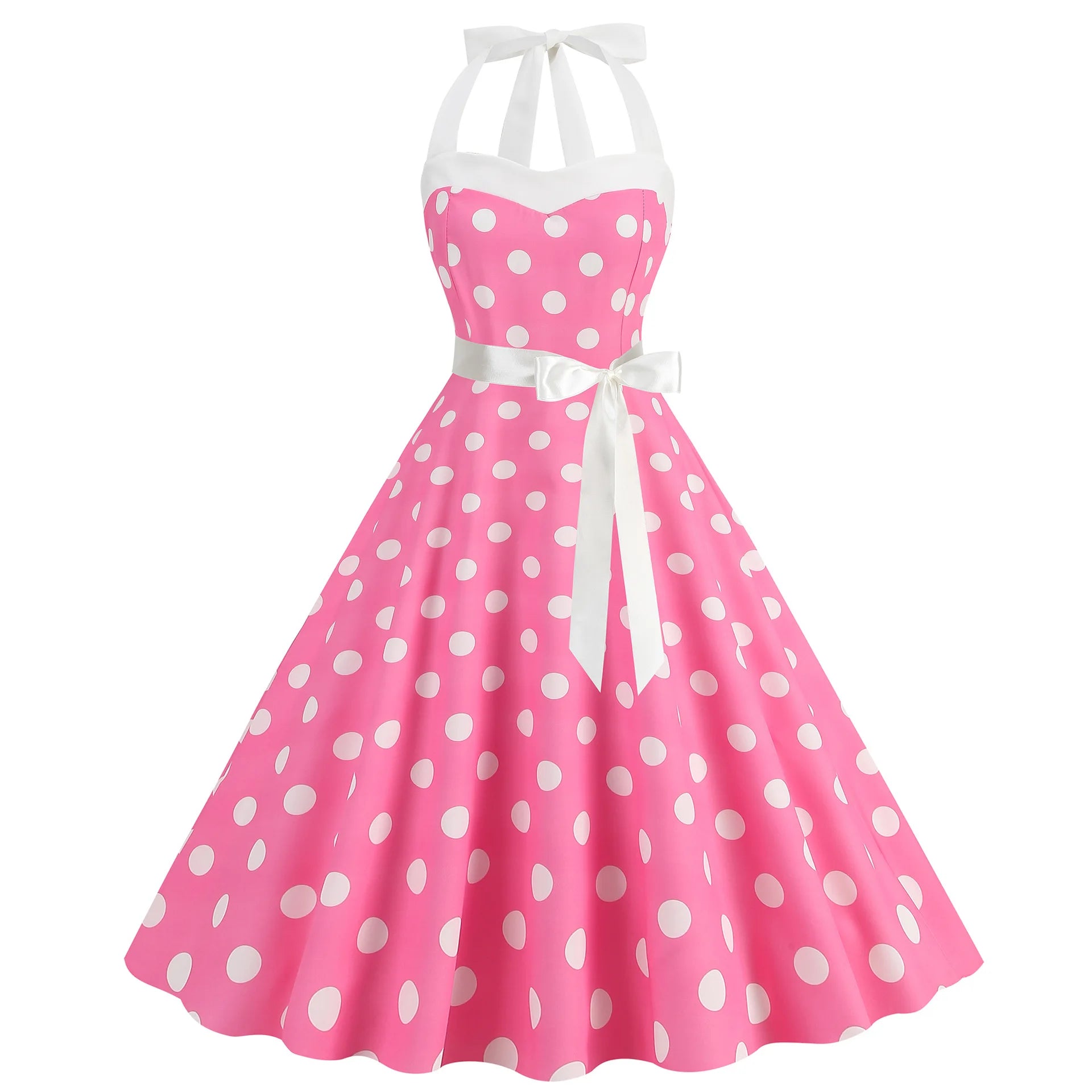 Elegante Vestido de Mujer con Estampado de Puntos, Estilo Hepburn de los Años 50 y 60, Vestido Vintage Sexy con Cuello Halter, Estilo Rockabilly Retro para Fiesta u Oficina, Vestido Pinup 2026