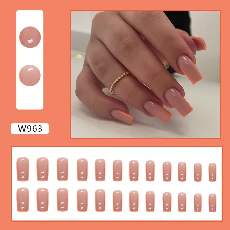 Dulce francés 24 Uds. De uñas postizas degradadas rosas, manicura de dedos artificiales brillantes, uñas postizas reutilizables para mujeres