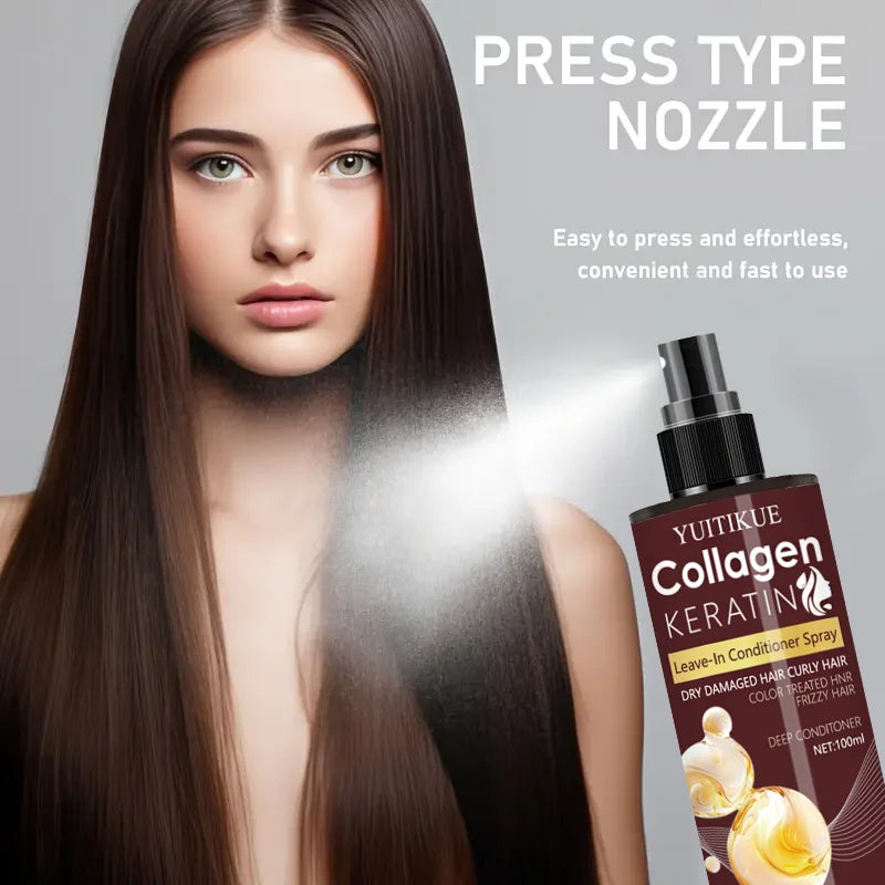 El spray para el cabello con colágeno y queratina nutre las raíces del cabello, el masaje del cuero cabelludo, repara el cabello, solución para el cuidado del cabello con control de aceite