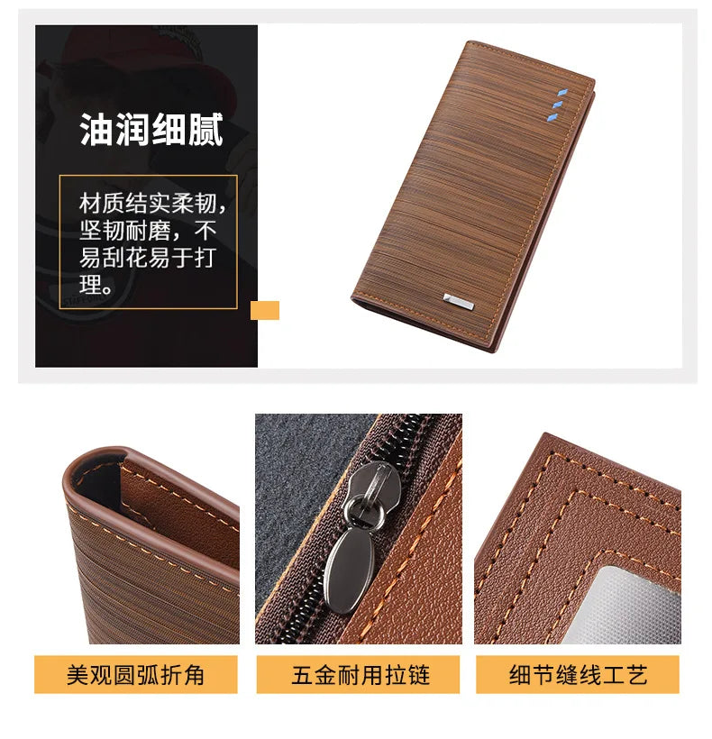 Nueva cartera larga estilo libro de cheques de Color café para hombre de gran capacidad PU Retro largo para hombres con ranuras para tarjetas con ventana de identificación