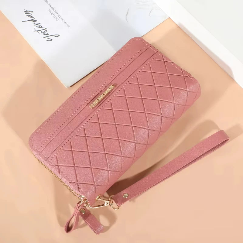 Cartera larga para mujer, monederos con borlas, tarjetero, billeteras con doble cremallera, bolso de mano de cuero Pu, bolso de lujo para dinero y teléfono
