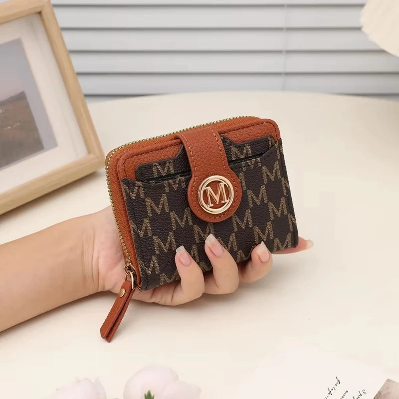 Cartera corta para mujer, monedero con cremallera con letra M, monederos para monedas, bolsas para dinero, tarjetero, bolso de mano