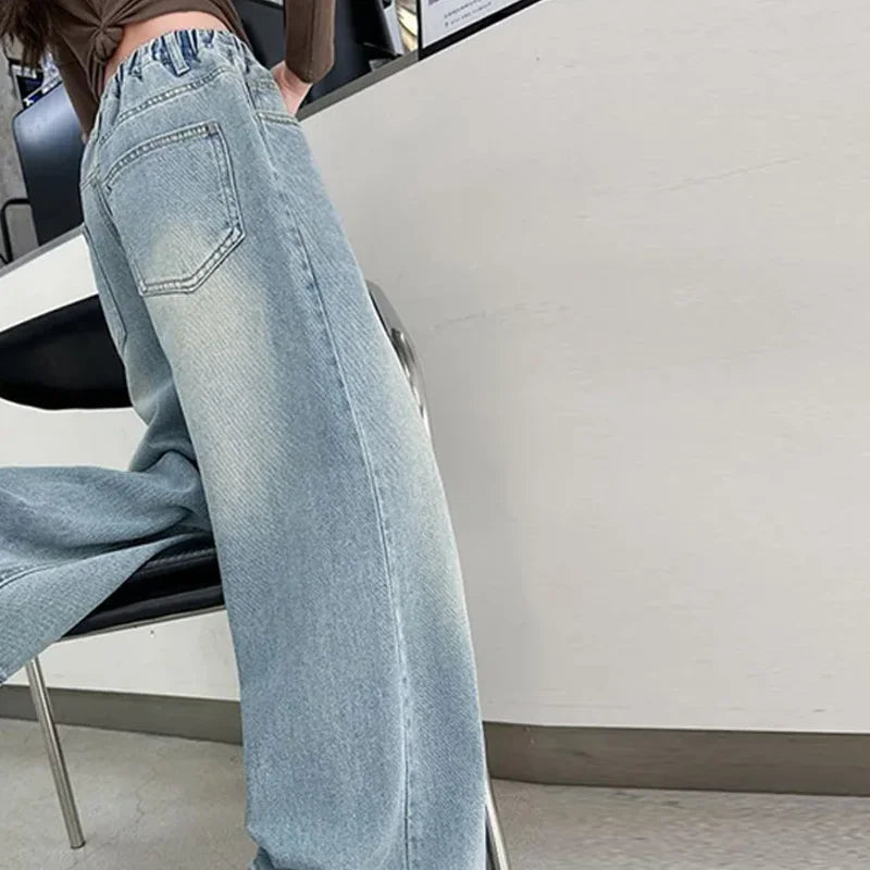 Pantalones vaqueros sueltos para chicas adolescentes, pantalones vaqueros de pierna ancha para primavera y otoño, nuevos pantalones rectos a la moda para niños, ropa informal para adolescentes