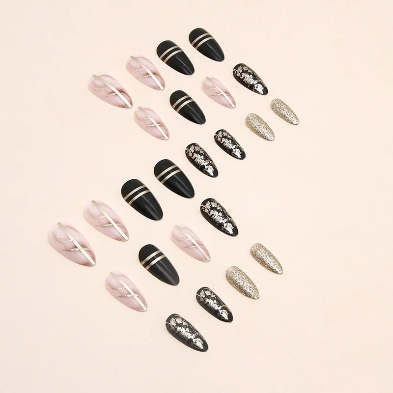 24 piezas de nuevas uñas a presión de estilo francés (pegatinas de uñas postizas de moda), emparejadas con 1 pieza de pegamento de gelatina y 1 lima de uñas