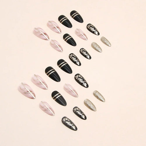 24 piezas de nuevas uñas a presión de estilo francés (pegatinas de uñas postizas de moda), emparejadas con 1 pieza de pegamento de gelatina y 1 lima de uñas