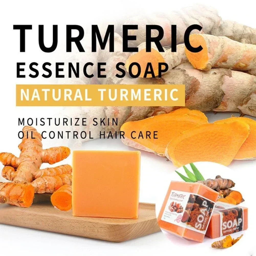 Jabón de cúrcuma de 100g con leche de cabra y proteínas de seda, jabón de Aloe, jengibre, sal marina Natural, aceite esencial, jabón de limón