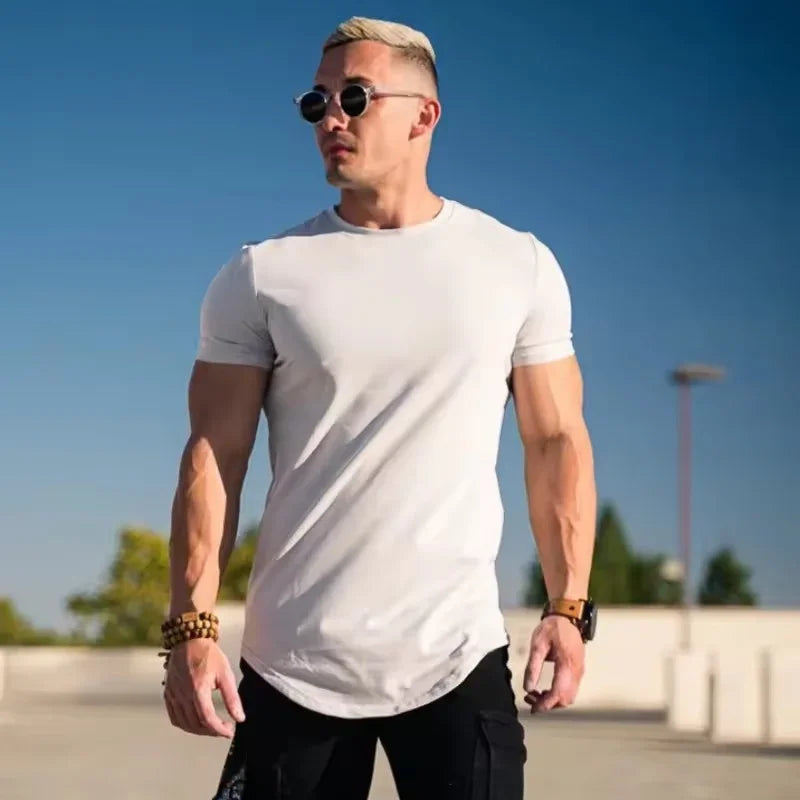 Camiseta de entrenamiento muscular, camiseta de manga corta de entrenamiento de verano para hombre, camiseta de fitness de algodón de alta calidad para hombre, camisetas de color sólido para gimnasio