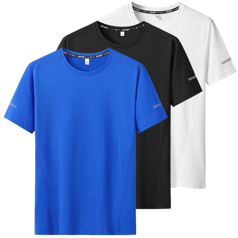 Camiseta deportiva de verano para hombre, camisetas de secado rápido de talla grande 6XL/7XL, camiseta de manga corta con cuello redondo de gran tamaño para Fitness y correr, 3 uds.