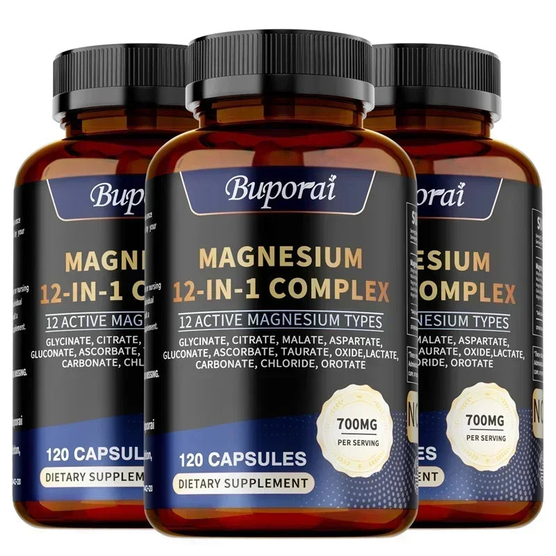 Complejo de magnesio 12 en 1: apoya la salud del corazón y del hueso, ayuda a la relajación, mejora la fuerza muscular y aumenta la inmunidad