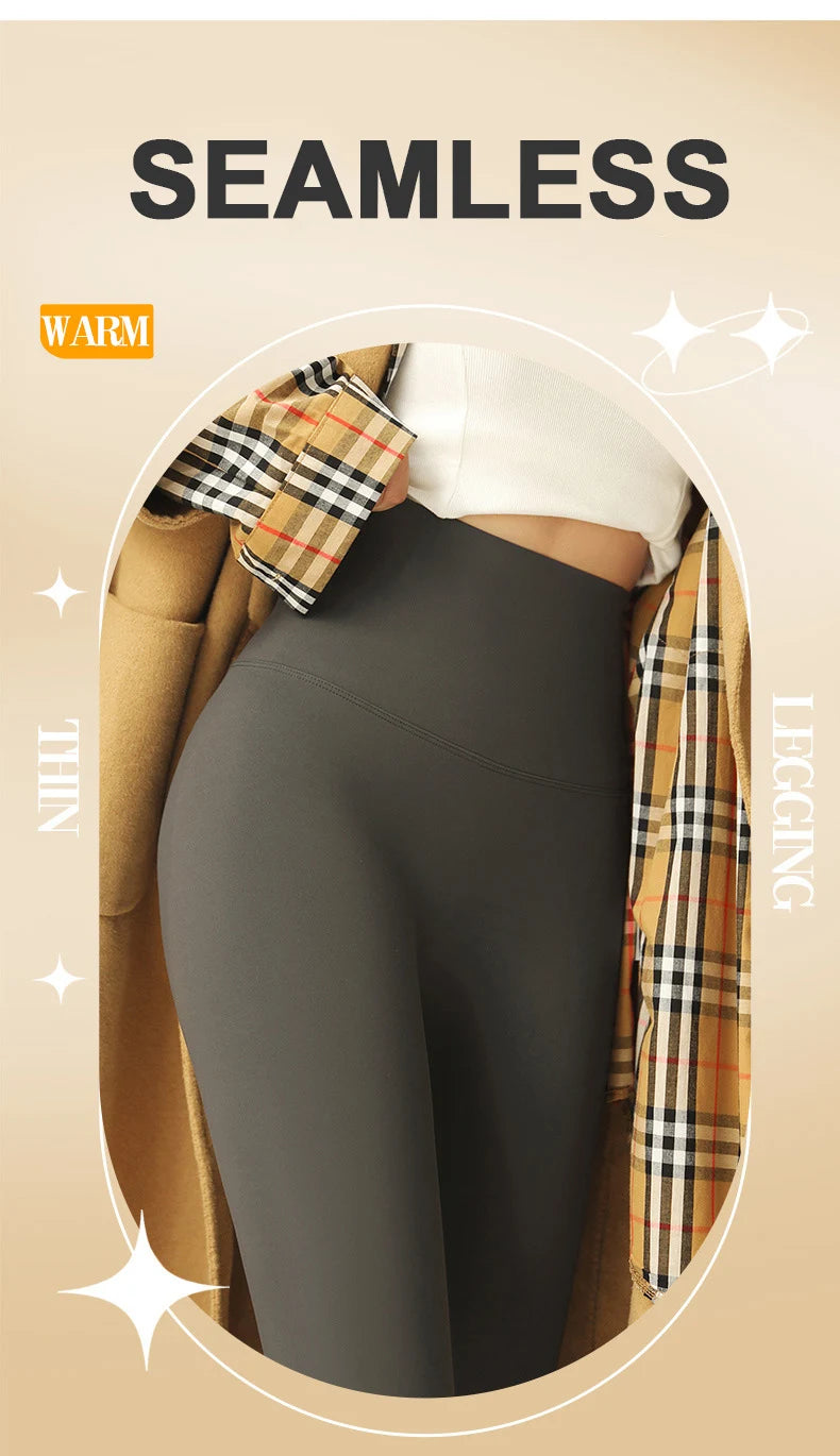 BIVIGAOS-mallas gruesas de terciopelo de Alpaca para mujer, mallas de tiburón negro, cintura alta, ajustadas, sin costuras, cálidas, para otoño e invierno