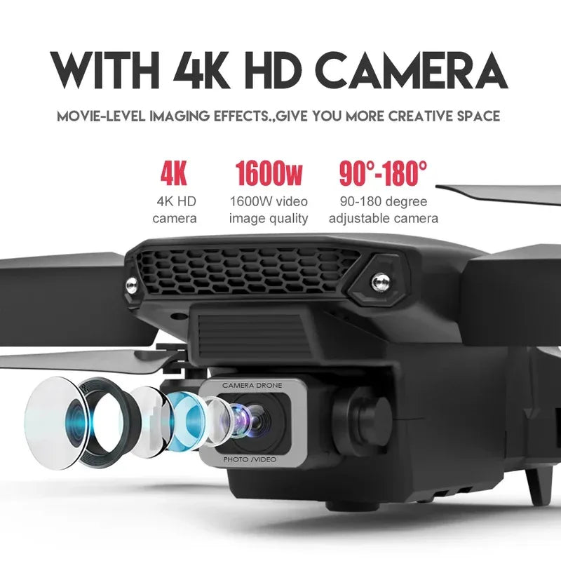 Dron plegable inteligente E88 Pro, compatible con conmutación de cámara simple/doble, calidad de imagen de 4K + disparo gran angular, WiFiDirect Real-Tim