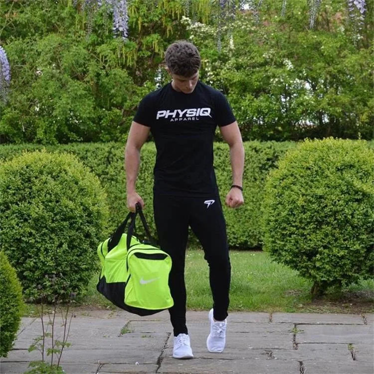 Camiseta de culturismo para hombre, camisetas de algodón ajustadas para Fitness, camisetas ajustadas de manga corta a la moda para hombre, camisetas, ropa