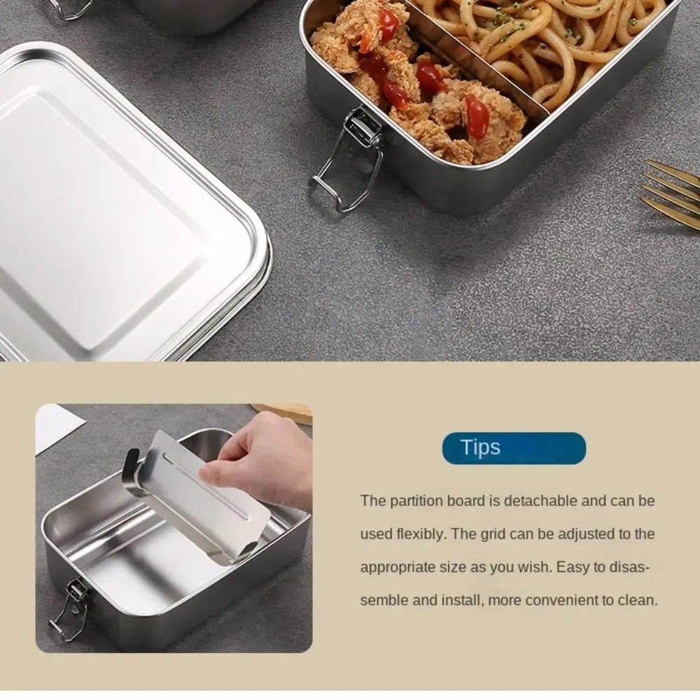 Lonchera Cuadrada de Acero Inoxidable Resistente, Lonchera de Gran Capacidad con Tapa Hermética, Contenedor de Almuerzo a Prueba de Fugas para Exteriores